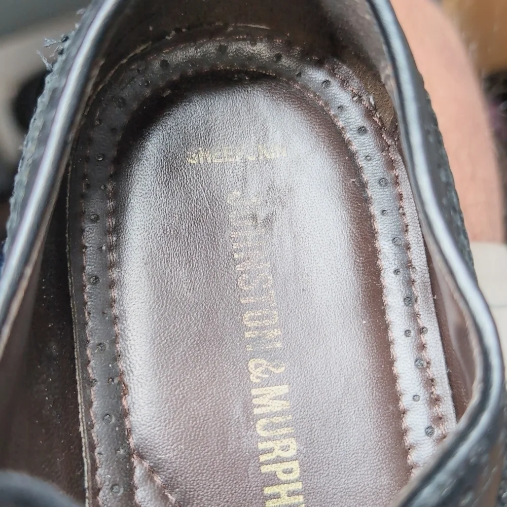 Johnston And Murphy Sz 9.5 Black Sheepskin Leather Duvall Oxford Wingtip Shoes